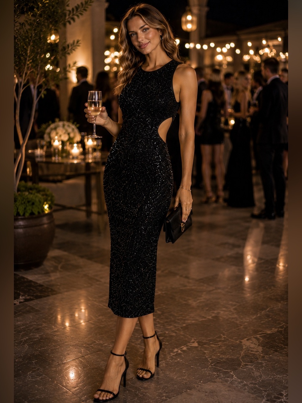 Scoop NYC BlackSequin  Midi Knit Sweater Dress